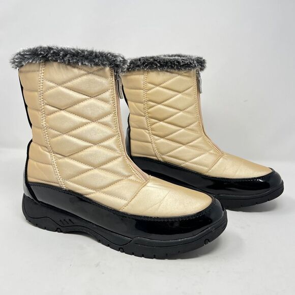 Sporto Esther Champagne Gold Quilted Nylon Zip Up Waterproof Winter Booties 9 - Picture 1 of 11